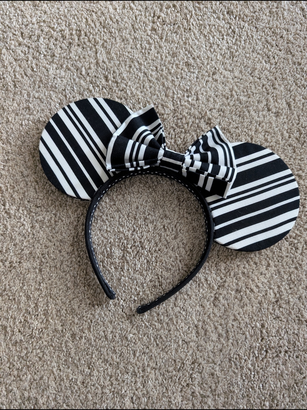 Black & White Striped Kids Mouse Ear Headband with Bow